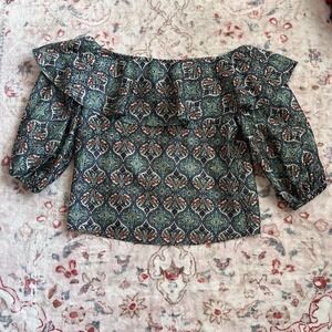 SB Sachin Babi Women's Green Eyelet Off Shoulder Top Ruffle‎ Medium Date Night